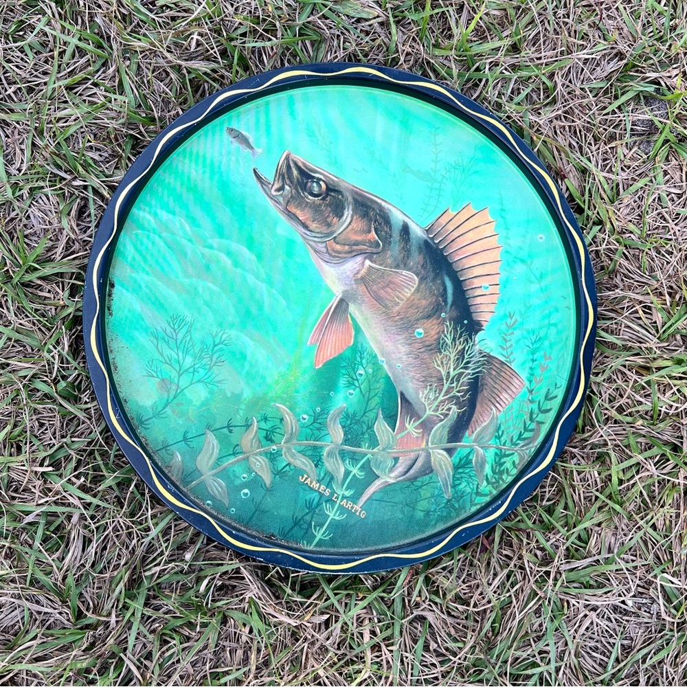 Vintage Walleye Fish after Minnow  11" Metal Serving Tray James L. Artig